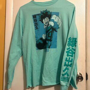 My Hero Academia Mens Long Sleeve T-Shirt - Deku Punch Kanji Sleeve Size L